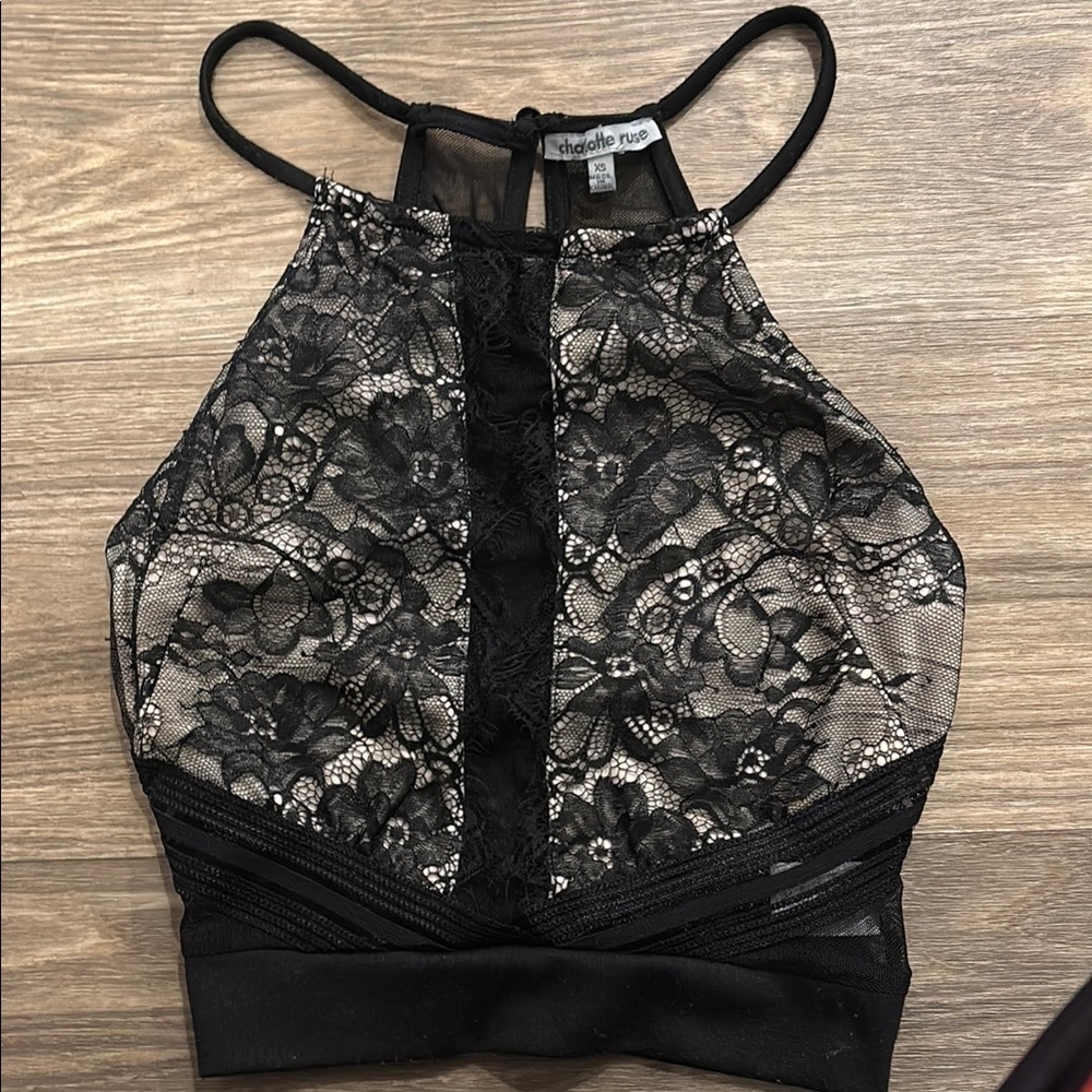 Vintage Charlotte Russe see thru back, Black Lace Halter Bralette